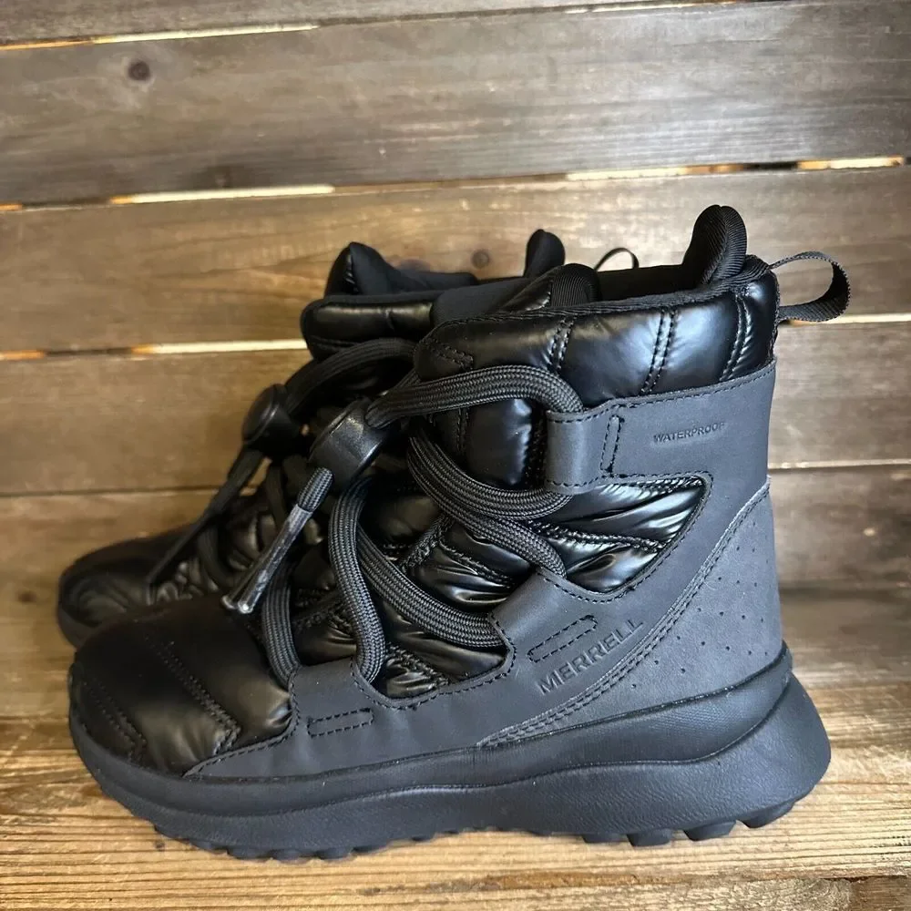 New NWOB Womens Merrell Cloud Puff Black Waterproof Winter Snow Boots Size 6.5 M